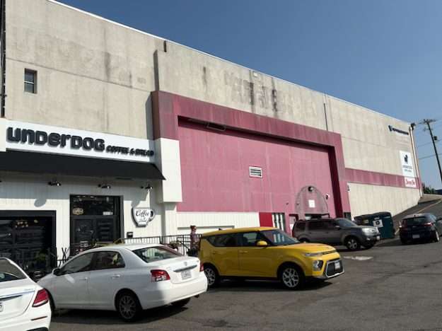 Hybrid strip mall of warehousing and retail in Bailey's Crossroads, VA