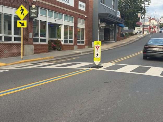 Blue stripes in the road: Luray, VA